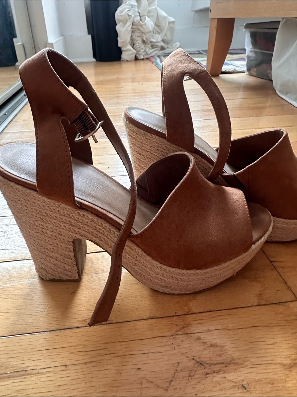 Brown & Tan Platform Espadrille Chunky Heels